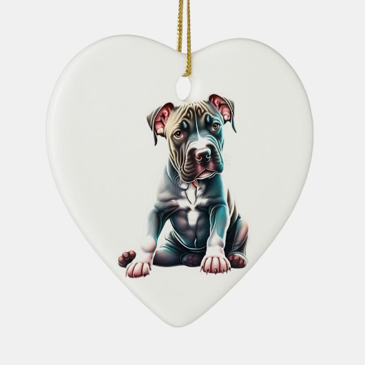 アメリパーソナライズされたカ(犬)スタッフォードテリアパピー セラミックオーナメント (右)