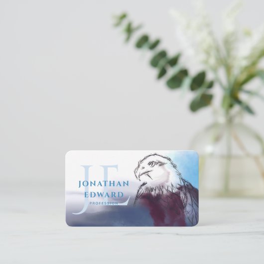 アメリユニークカのハングルイーグルブルー抽象芸術モノグラム 名刺 (スタンド正面)