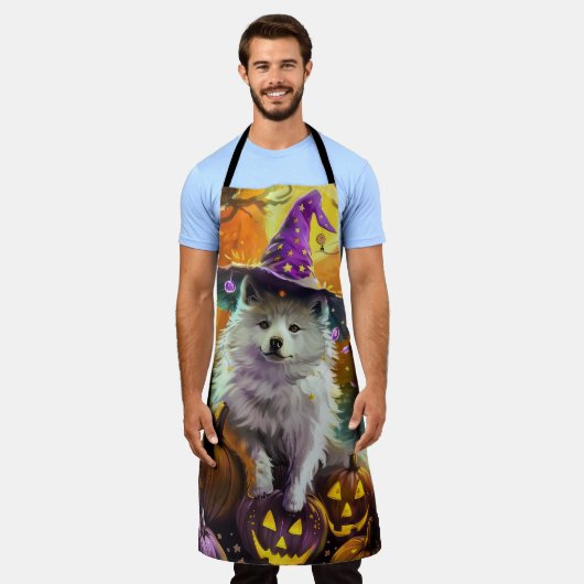 アメリ不気味カのエスキモハロウィーンの魔女とカボチャ エプロン (着用した状態)