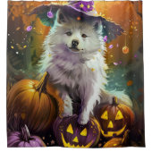 アメリ不気味カのエスキモハロウィーンの魔女とカボチャ シャワーカーテン (正面)