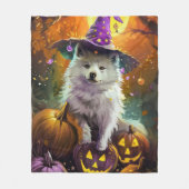 アメリ不気味カのエスキモハロウィーンの魔女とカボチャ フリースブランケット (正面)