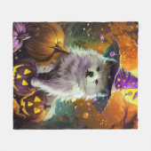 アメリ不気味カのエスキモハロウィーンの魔女とカボチャ フリースブランケット (正面(横))