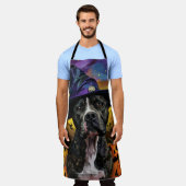 アメリ不気味カ（犬）スタッフォードハロウィーンパンプキン エプロン (着用した状態)