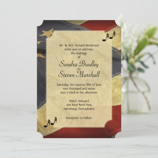 アメリ動揺してカ国旗の音楽結婚式招待状 招待状 (スタンド正面)