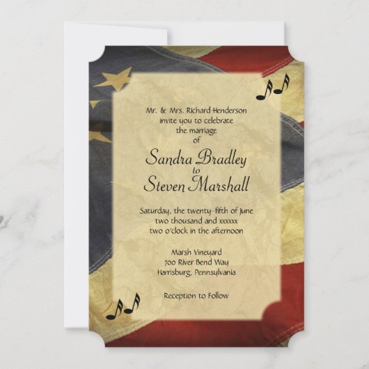 アメリ動揺してカ国旗の音楽結婚式招待状 招待状 (正面)