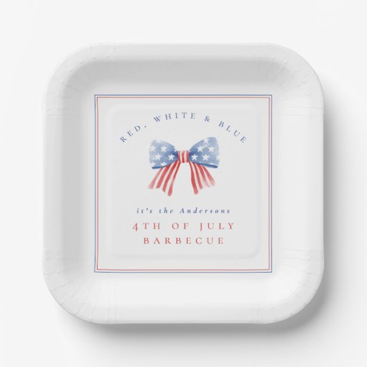 アメリ名門私立校風のカの水彩弓7月4日BBQ ペーパープレート (正面)