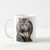 アメリ威厳のあるカのショートヘア猫(ブルーと金ゴールド) コーヒーマグカップ (左)