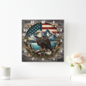 アメリ威厳のあるカの景観に対するワシ スクエア壁時計 (ホーム)