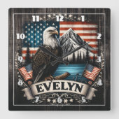 アメリ威厳のあるカの風景を越えた鷲 スクエア壁時計 (正面)