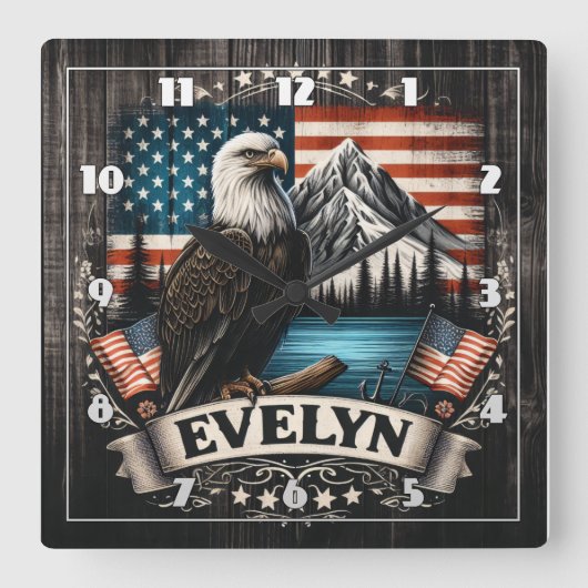 アメリ威厳のあるカの風景を越えた鷲 スクエア壁時計 (正面)