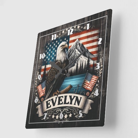 アメリ威厳のあるカの風景を越えた鷲 スクエア壁時計 (傾斜)