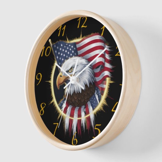 アメリ威厳のあるカ国旗で舞うワシ 壁時計 (傾斜)