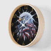 アメリ威厳のあるカ国旗で飾られたワシ 壁時計 (傾斜)