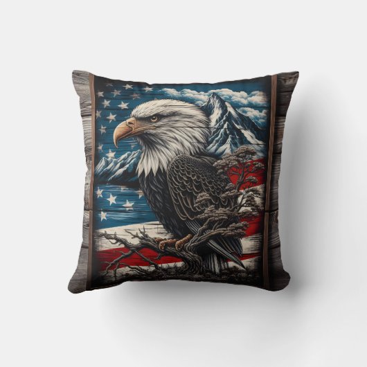 アメリ威厳のあるカ国旗の背景に対するワシ クッション (裏面)