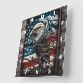 アメリ威厳のあるカ国旗の背景に対するワシ スクエア壁時計 (傾斜)