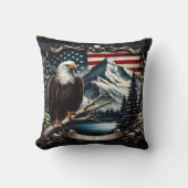 アメリ威厳のあるカ国旗の背景を持つワシ クッション (正面)