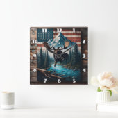 アメリ威厳のあるカ国旗の背景を無視する スクエア壁時計 (ホーム)