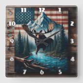 アメリ威厳のあるカ国旗の背景を無視する スクエア壁時計 (正面)