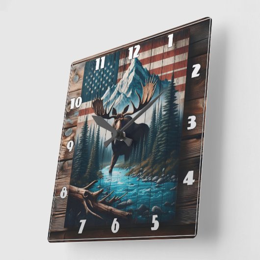 アメリ威厳のあるカ国旗の背景を無視する スクエア壁時計 (傾斜)