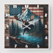 アメリ威厳のあるカ国旗の背景を無視する スクエア壁時計 (正面)