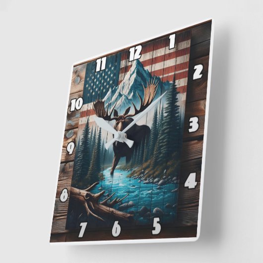 アメリ威厳のあるカ国旗の背景を無視する スクエア壁時計 (傾斜)