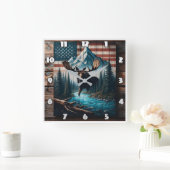 アメリ威厳のあるカ国旗の背景を無視する スクエア壁時計 (ホーム)
