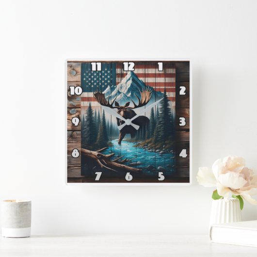 アメリ威厳のあるカ国旗の背景を無視する スクエア壁時計 (ホーム)