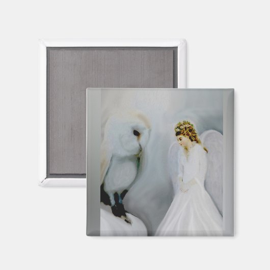 アメリ気にア・キャリーの守護天使と白フクロウ マグネット (正面/裏面)