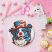 アメリ縁どカの旗帽子をかぶる ペーパープレート (パーティー)