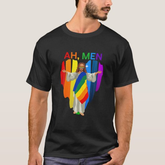 アメンゲイイエスシャームレスプライドLGBTティー Tシャツ (正面)