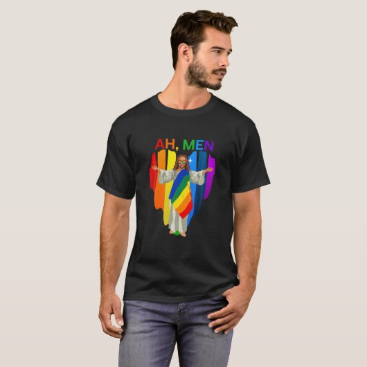 アメンゲイイエスシャームレスプライドLGBTティー Tシャツ (正面フル)