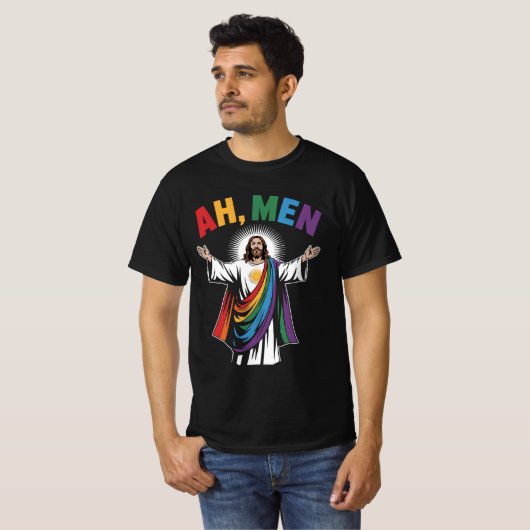 アメンズイエスおもしろいLGBTQゲイプライドレインボー Tシャツ (正面フル)