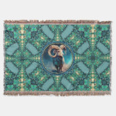 アメージングアリアリ〔占星術の〕十二宮図グリーンブルーフラクタルレース スローブランケット (正面)