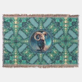 アメージングアリアリ〔占星術の〕十二宮図グリーンブルーフラクタルレース スローブランケット