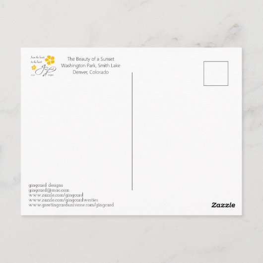 アメージングサンセットワシントンパークレイクデンバーCO ポストカード (裏面)