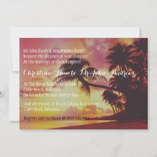 アメージングトロピカルビーチサンセットパームツリーズ結婚ズ 招待状 (裏面)