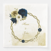 アメージングネイビーブルーアイボリー金ゴールドフローラリース (正面)