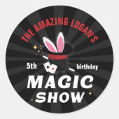 アメージングネームマジシャン誕生日、任意の年齢パーティー ラウンドシール (正面)