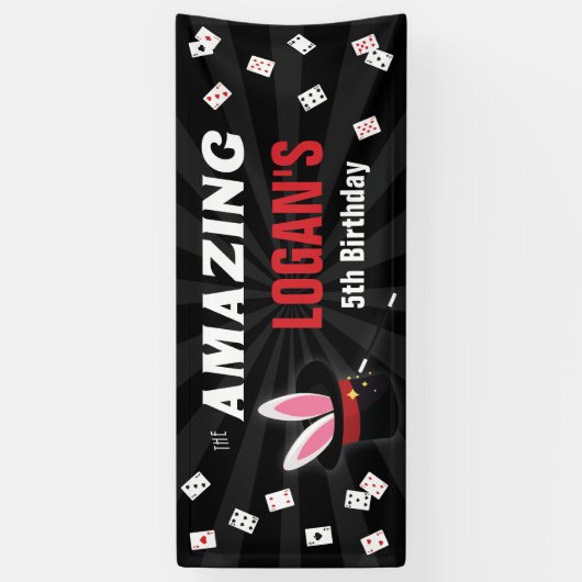 アメージングネームマジシャン誕生日、任意の年齢パーティー 横断幕 (縦)