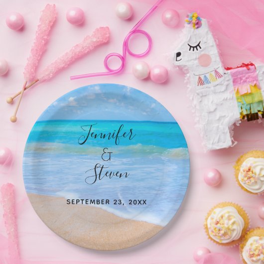 アメージングビーチトロピカルシーンフォト結婚ズ ペーパープレート (パーティー)