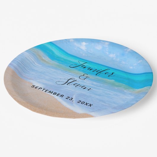 アメージングビーチトロピカルシーンフォト結婚ズ ペーパープレート (アングル)