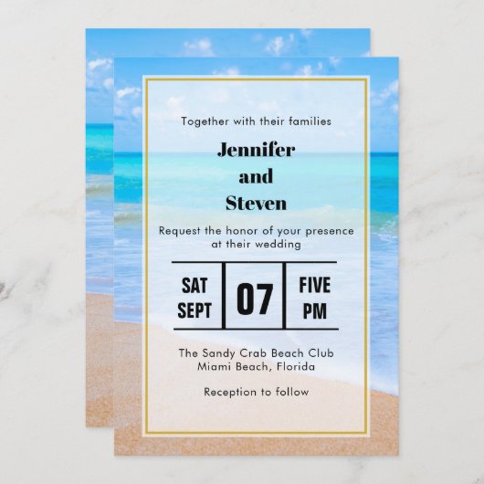 アメージングビーチトロピカルシーンフォト結婚ズ 招待状 (正面/裏面)