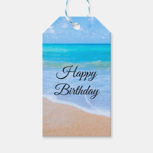 アメージングビーチトロピカルシーンフォト誕生日 ギフトタグ (正面)