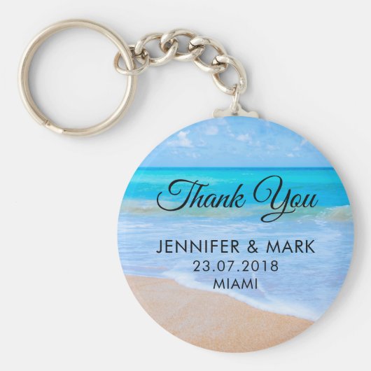 アメージングビーチトロピカルシーン結婚フォト感謝していズ キーホルダー (正面)