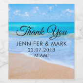 アメージングビーチトロピカルシーン結婚フォト感謝していズ ワインラベル (シングルラベル)