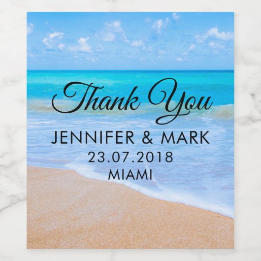 アメージングビーチトロピカルシーン結婚フォト感謝していズ ワインラベル (シングルラベル)
