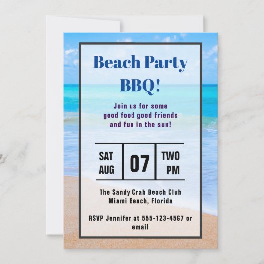 アメージングビーチトロピカルフォトビーチBBQ招待状 招待状 (正面)