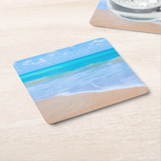 アメージングビーチ熱帯シーンフォト スクエアペーパーコースター (アングル)