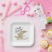 アメージングモザイクドラゴンゴールデン誕生日紙プレート ペーパープレート (パーティー)