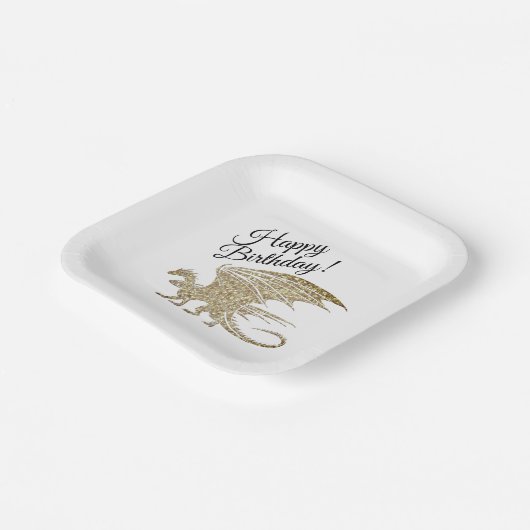 アメージングモザイクドラゴンゴールデン誕生日紙プレート ペーパープレート (傾斜あり)